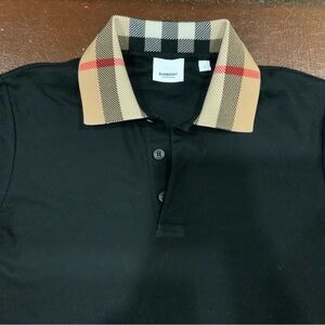 Burberry Polo Shirt with Black and Tan Check Collar, S